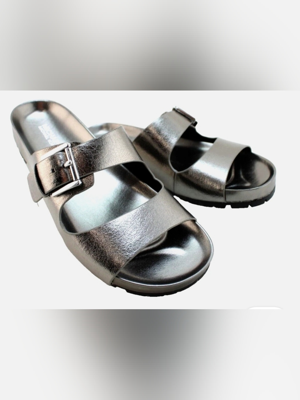 Nwot Michael Kors Metallic Silver Slide Women's Sandals - Picture 2 of 14